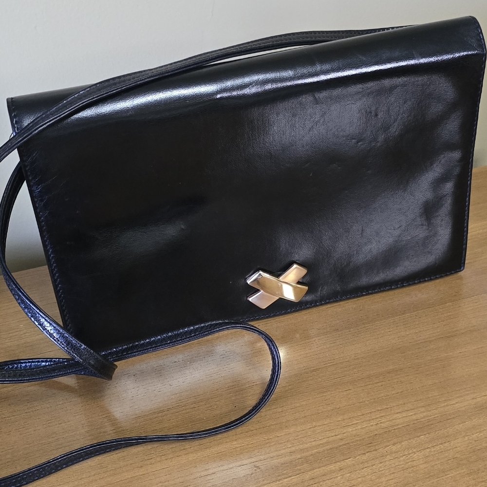 Bruno Magli Vintage Black Leather Crossbody Purse Clutch Leather Bag